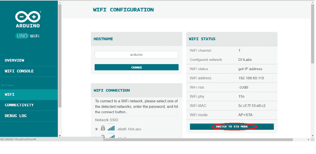 Arduino UNO WiFi STA mode