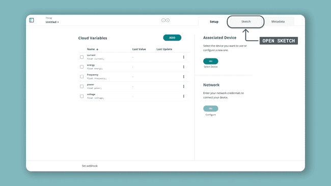 Sketch tab in the Arduino Cloud IoT