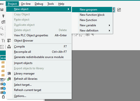 New program from Project's drop-down menu