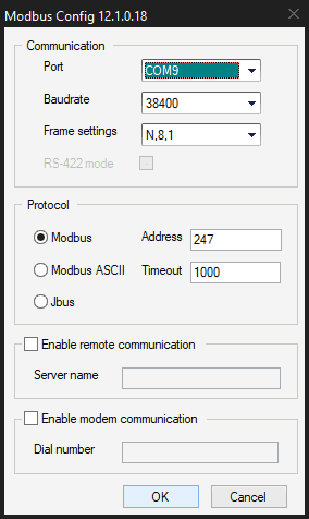 Setting up the Modbus protocol