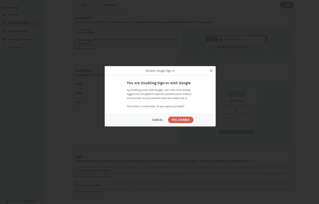 Custom Branding - Disabling Social Sign-in (White Labeling)