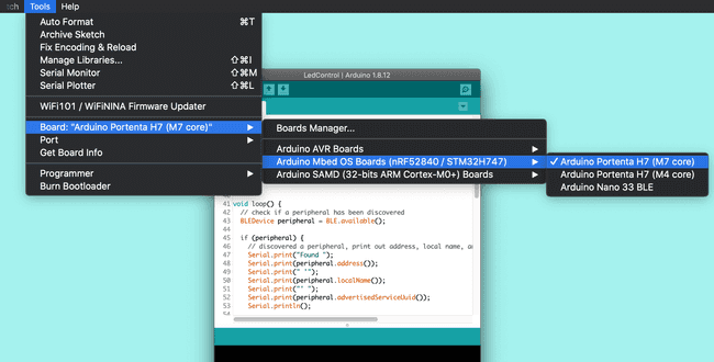 Select the Arduino Portenta H7 (M7 core) in the board selector.