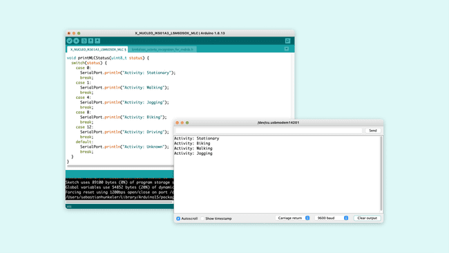 Detected activity printed in the Serial Monitor.