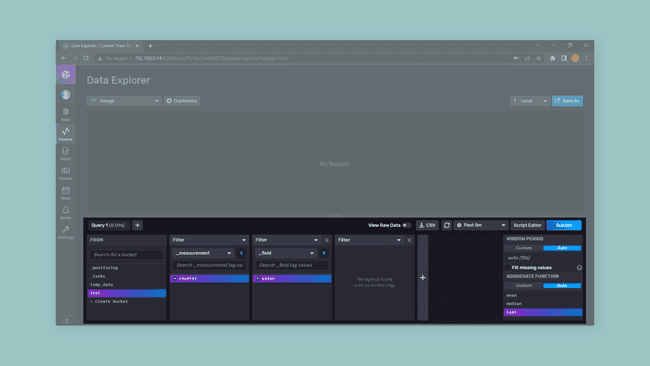 Setting up a query in the data explorer of the InfluxDB desktop.