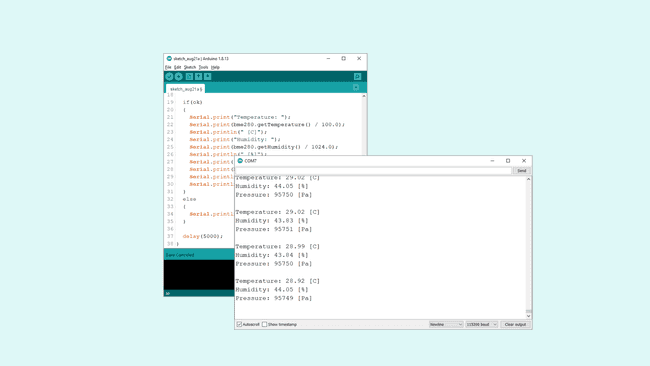 Printing the BME280's values in the Serial Monitor.