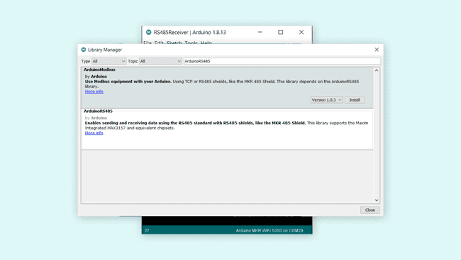 Library Manager search for ArduinoRS485.