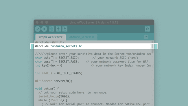 Including the header file arduino_secrets.h in the sketch file