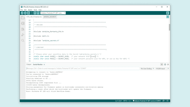 Arduino Portenta H7 OTA SD Card Serial Monitor Log