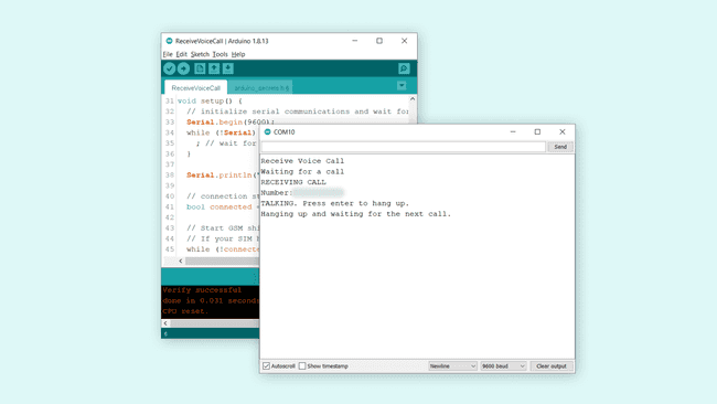 Arduino IDE, serial monitor receiving a call.